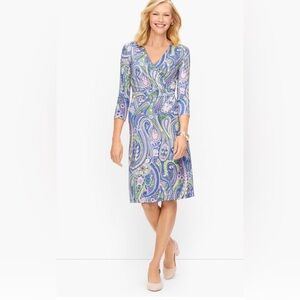 Dreamy Talbots Paisley V-Neck Wrap Dress in Blue and Pink. Like New. Size L